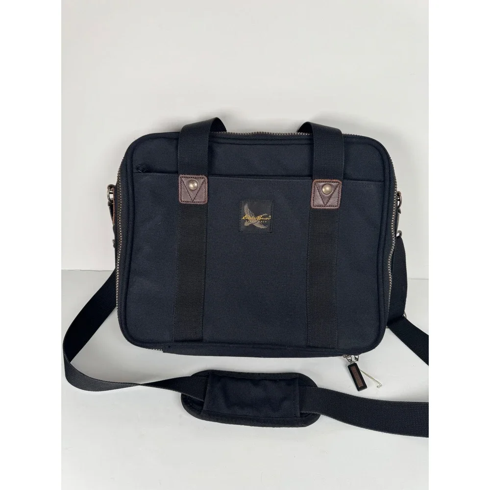 Eddie Bauer Messenger‎ Computer Laptop Bag Zip Up Black Travel Business Casual